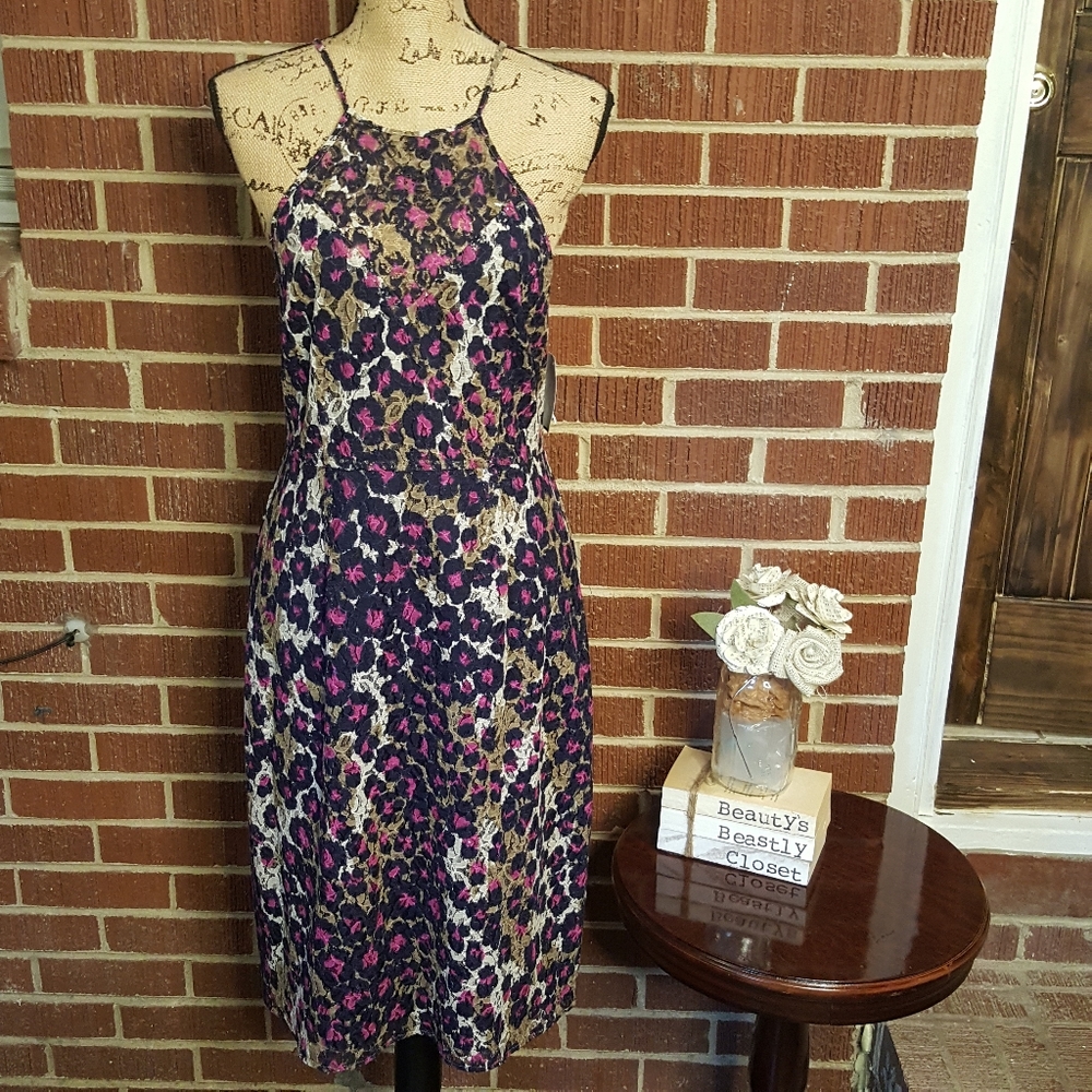 Trina Turk Karin Leopard Lace Halter Midi Dress 8
